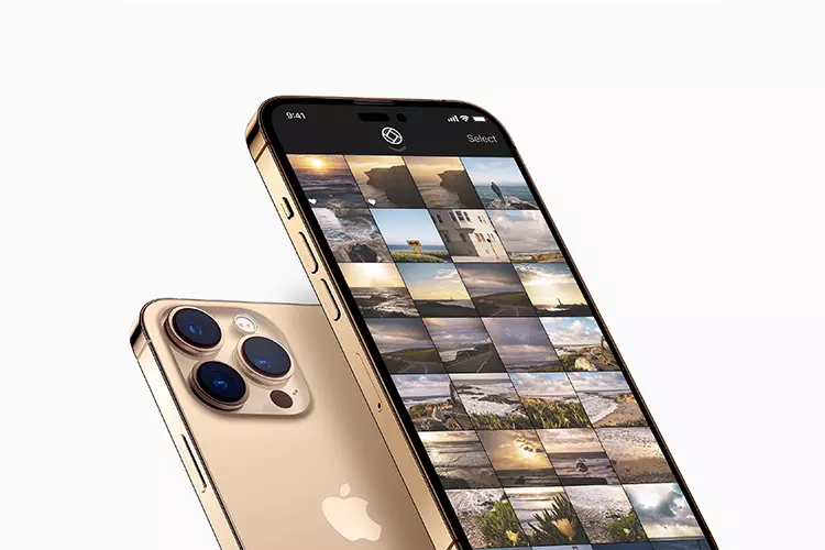 ภาพเรนเดอร์ iPhone 14 Pro ตัวเครื่องสีทอง 