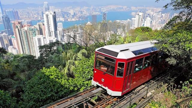 รถรางสีแดงบนเขา Victoria Peak