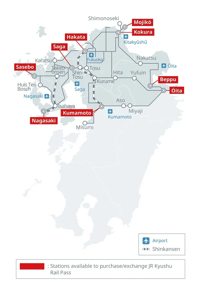 รูปเส้นทาง JR Northern Kyushu Area Pass