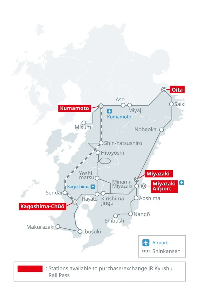 รูปเส้นทาง JR Southern Kyushu Area Pass