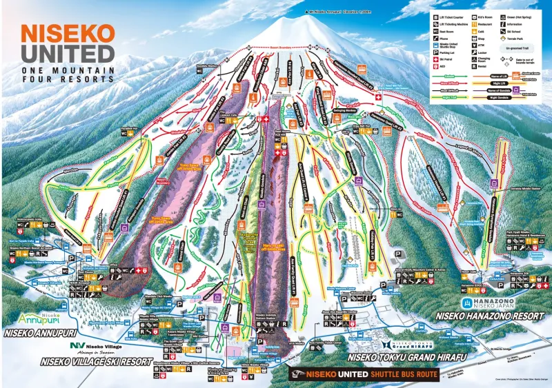 Niseko All Mountain Map แผนที่โซนต่างๆ ของ Niseko United