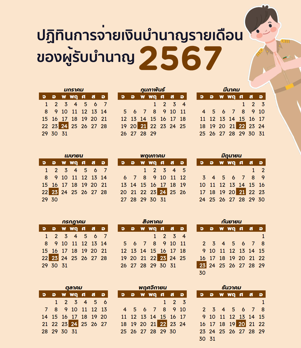 ปฏิทินการจ่ายเงินบำนาญรายเดือนของผู้รับบำนาญ