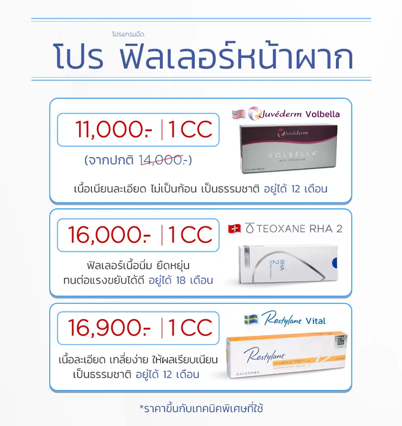 ฟิลเลอร์หน้าผาก ราคาโปรโมชัน