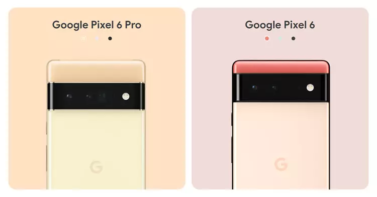 การเรียงกล้องหลังของ Google Pixel 6 และ Google Pixel 6 Pro 