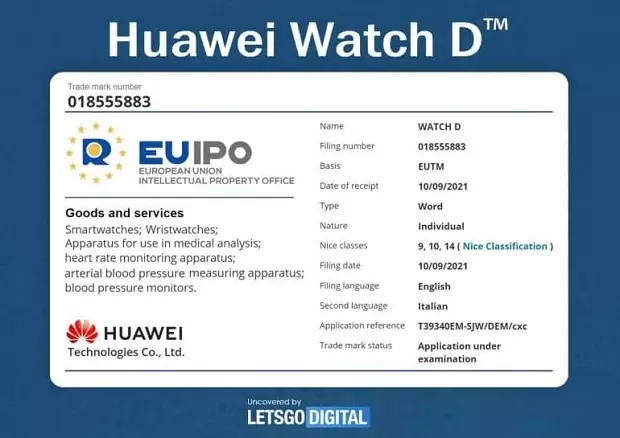 Huawei Watch D การจดสิทธิบัตร