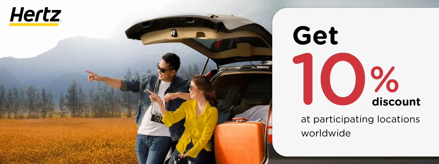 โปรโมชั่นรับส่วนลด 10% เมื่อเช่ารถที่ Hertz