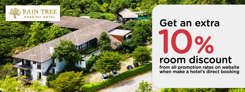 โปรโมชั่น ที่พักเขาใหญ่ รับส่วนลดเพิ่ม 10% ที่ Rain Tree Khao Yai Hotel | KTC