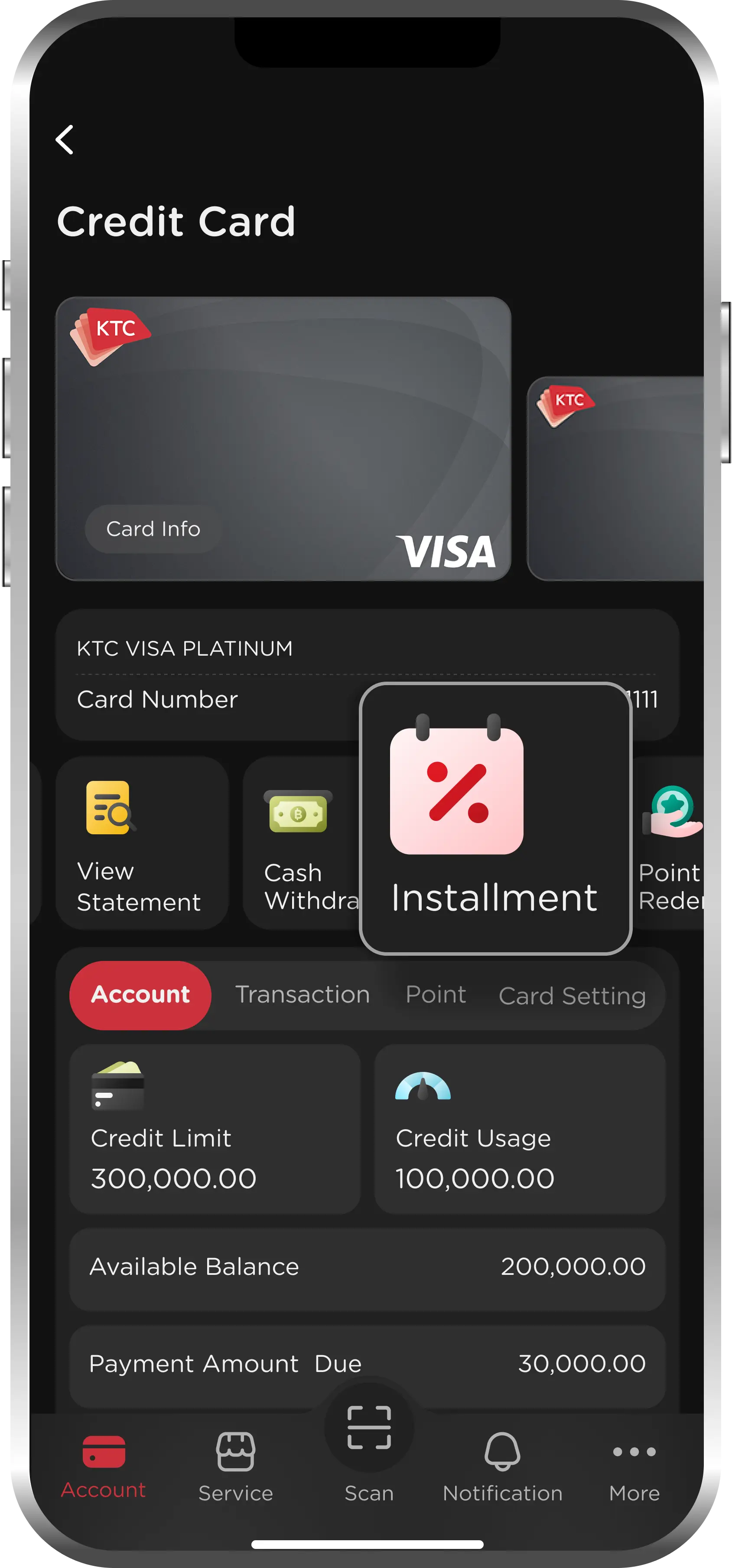 Select KTC Card then select "Installment"