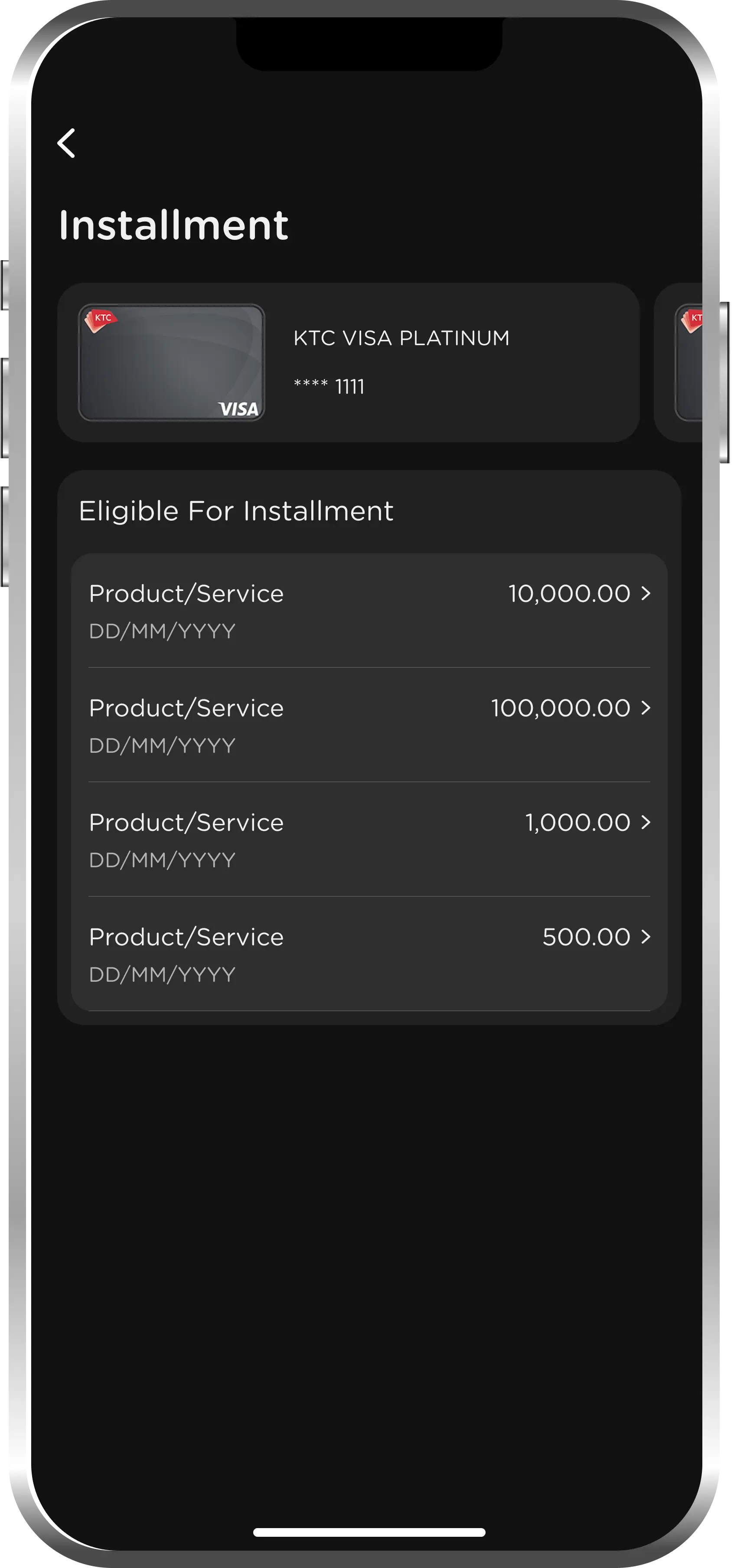 Select transectionfor installment