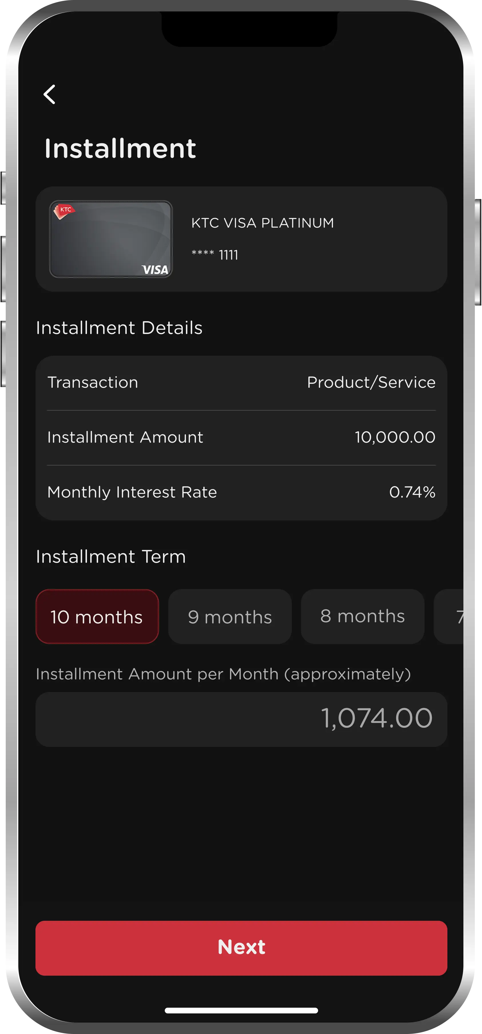 Select Installment Terms then click "Next"