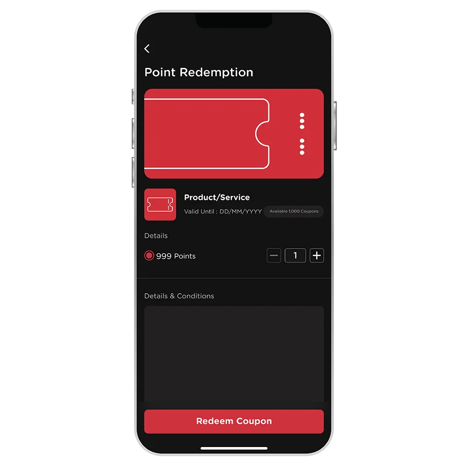 Select point amount and no. of Coupon to redeem then select “Redeem Coupon”