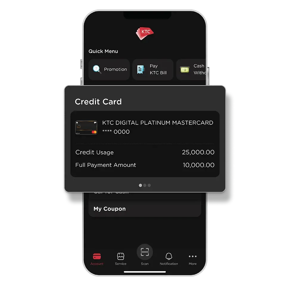 Select KTC DIGITAL Credit Card<br>(Activate when you have received the numberless card.)