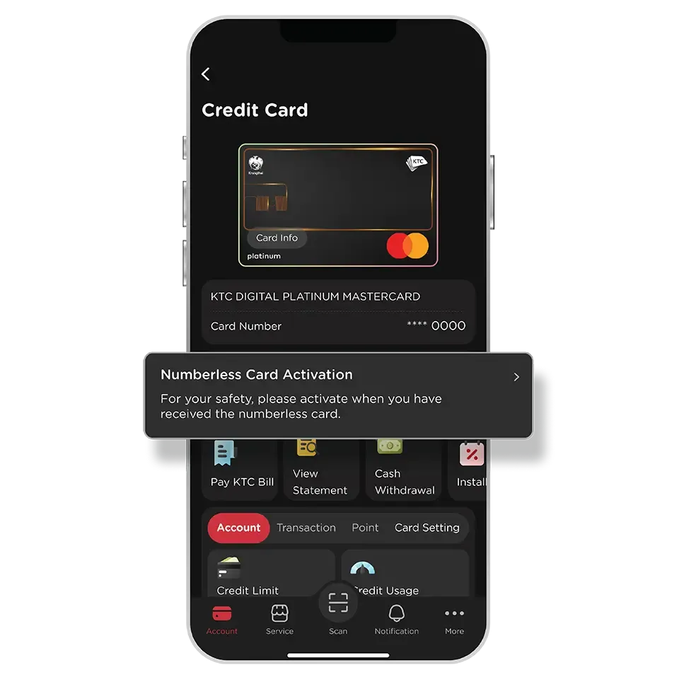 Select “Numberless Card Activation”