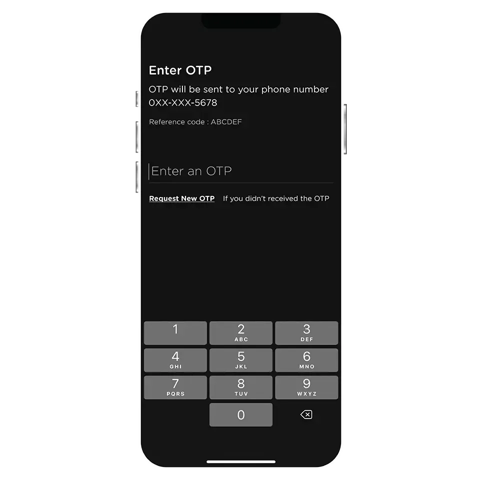 Enter OTP from SMS<br> with the phone no. provided to KTC