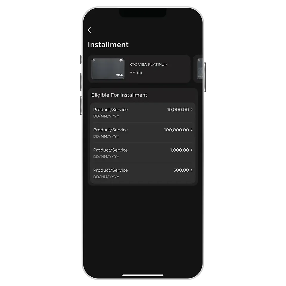Select transaction <br>for installment