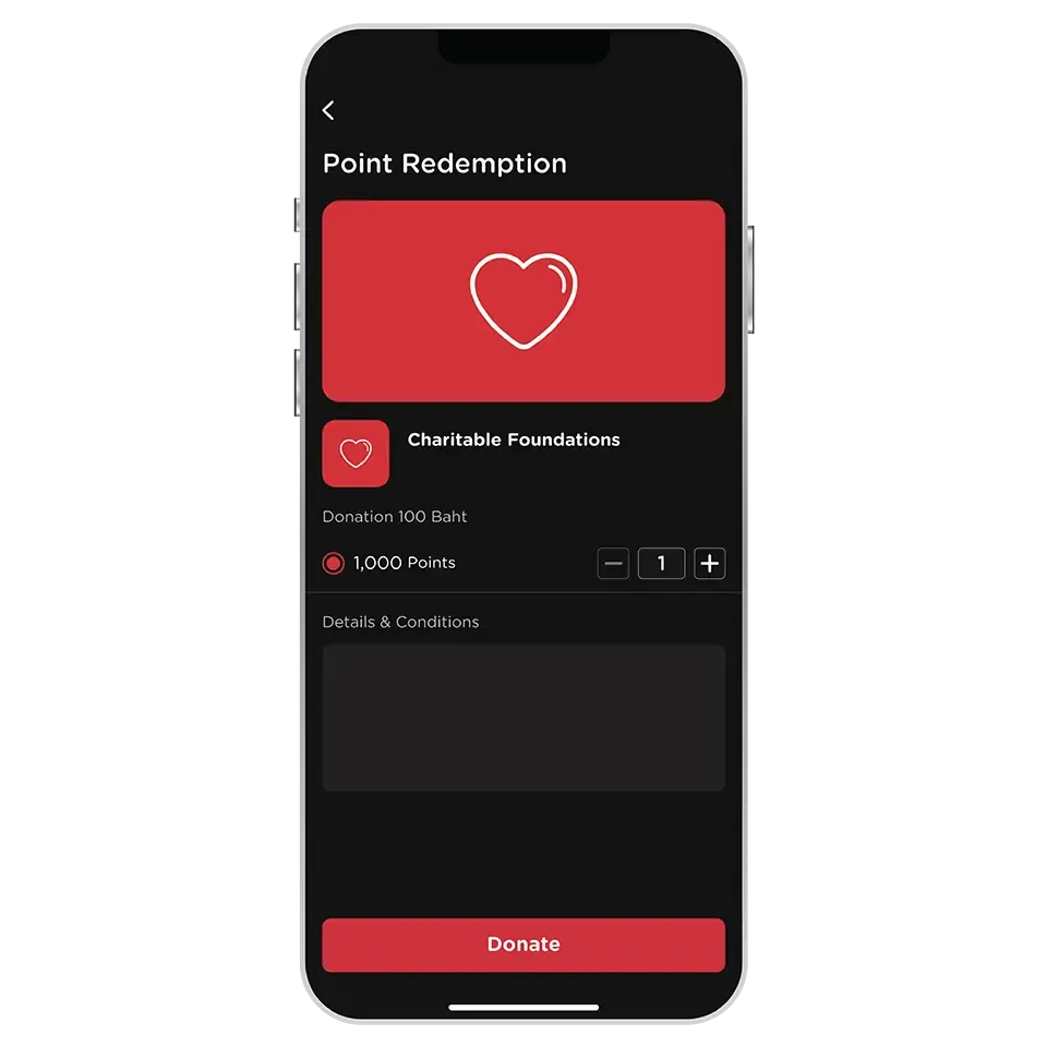 Select point amount to redeem then select “Donate”