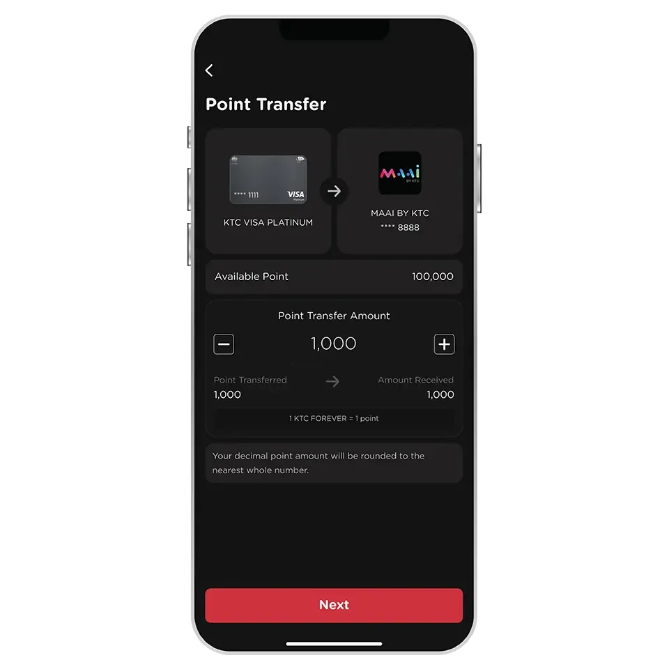 Enter point amount to transfer then select “Next”