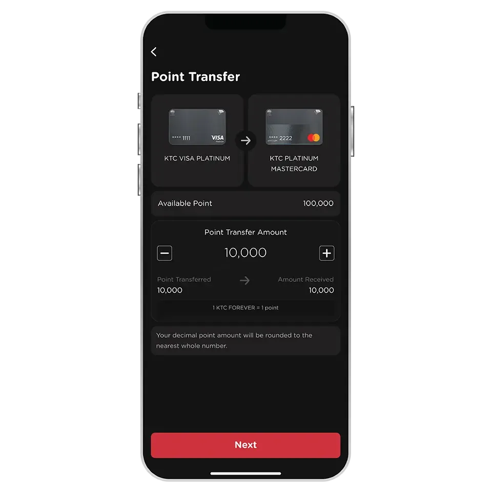 Enter point amount to transfer then select “Next”