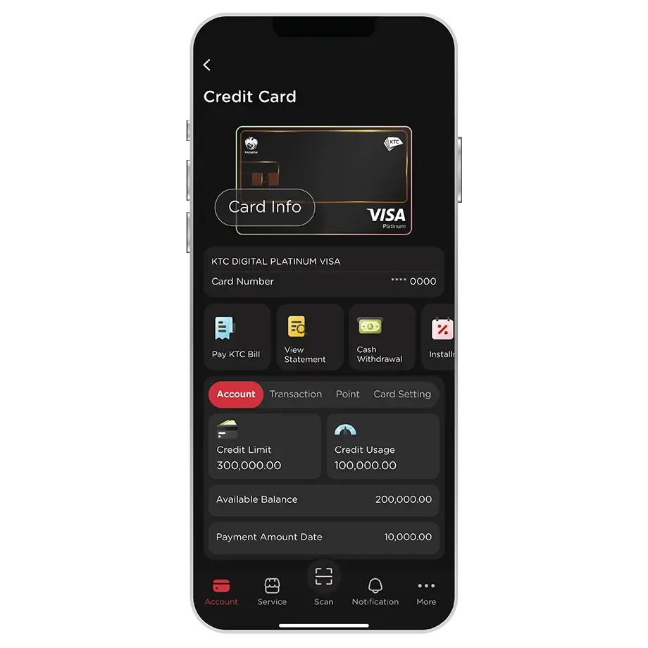 Select KTC Card <br>then select “Card Info”