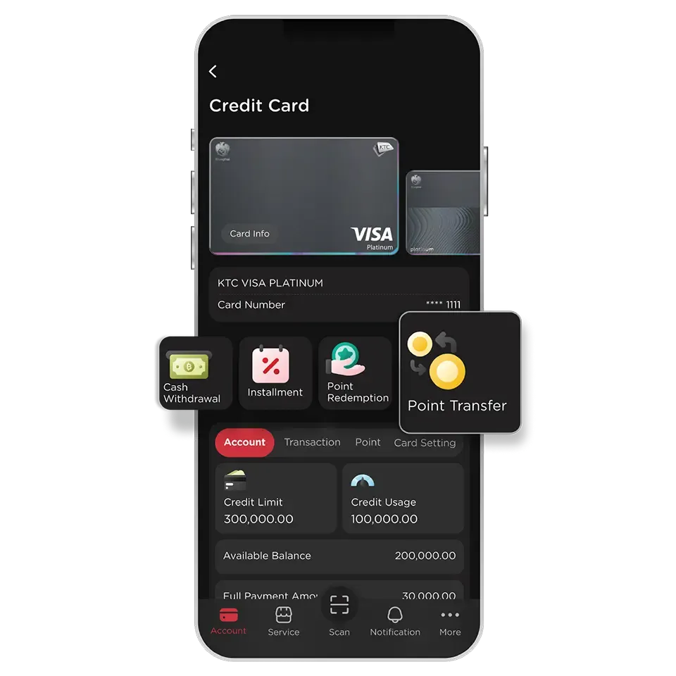 Select KTC Card then select <br>“Point Transfer”