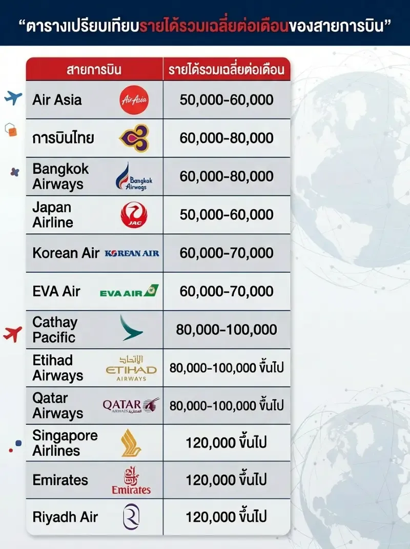 สจ๊วต แอร์โฮสเตส เงินเดือนเท่าไหร่