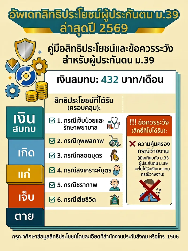 สรุปผู้ประกันตน ม.39 ปี 2569 จ่ายเท่าไหร่? อัพเดทสิทธิประโยชน์ล่าสุด