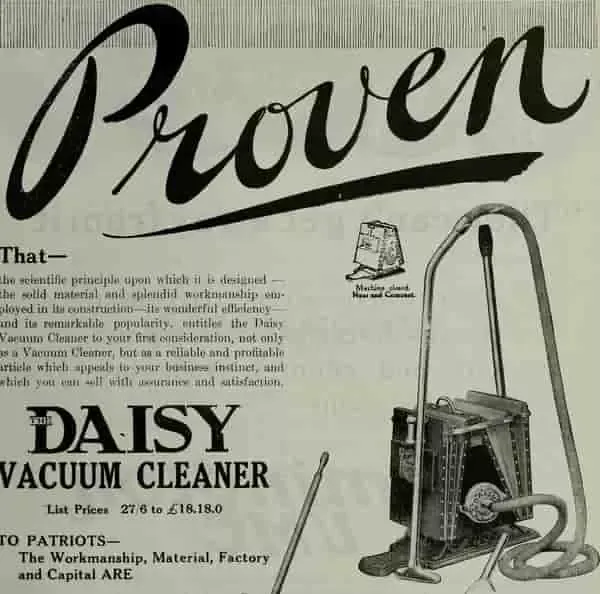 หนังสือพิมพ์ประกาศรับทำความสะอาดด้วยเครื่องดูดฝุ่นยุคแรก ๆ