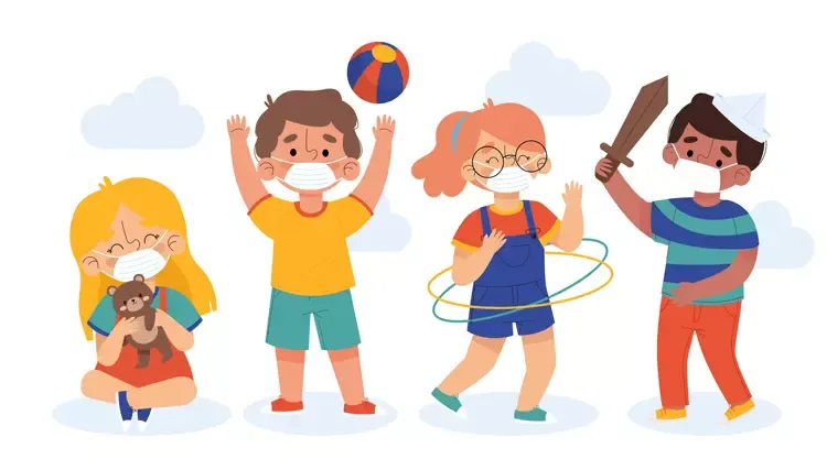 เด็ก ๆ สวมหน้ากากอนามัยขณะร่วมกิจกรรมวันเด็ก 