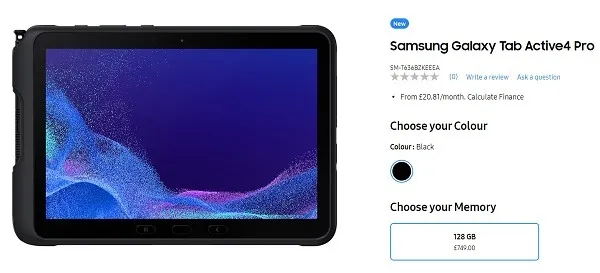 ราคา Samsung Galaxy Tab Active 4 Pro ที่ UK ราคา Samsung Galaxy Tab Active 4 Pro ที่ UK