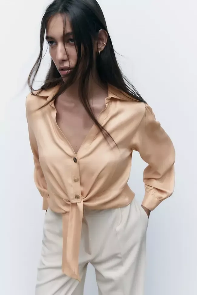 Zara เสื้อเชิ้ตผู้หญิงเอวลอย