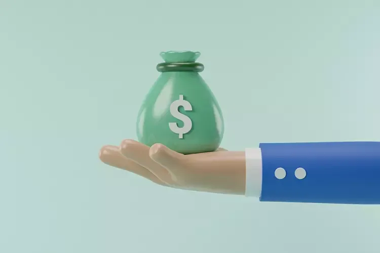 ถุงเงินสีเขียววางอยู่บนมือ 