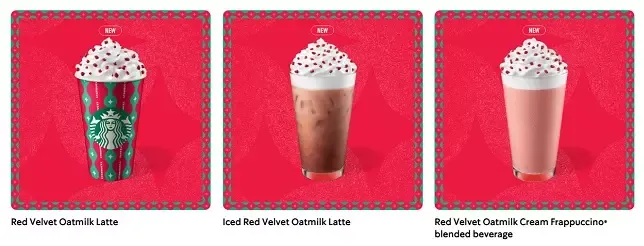 เรด เวลเวท โอ๊ตมิลค์ ลาเต้, ไอซ์ เรด เวลเวท โอ๊ตมิลค์ ลาเต้ และเรด เวลเวท โอ๊ตมิลค์ ครีม แฟรบปูชิโน่