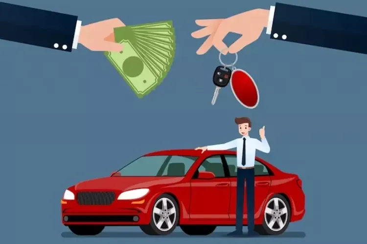 ผู้ชายสองคนกำลังแลกเปลี่ยนเงินกับกุญแจรถ 