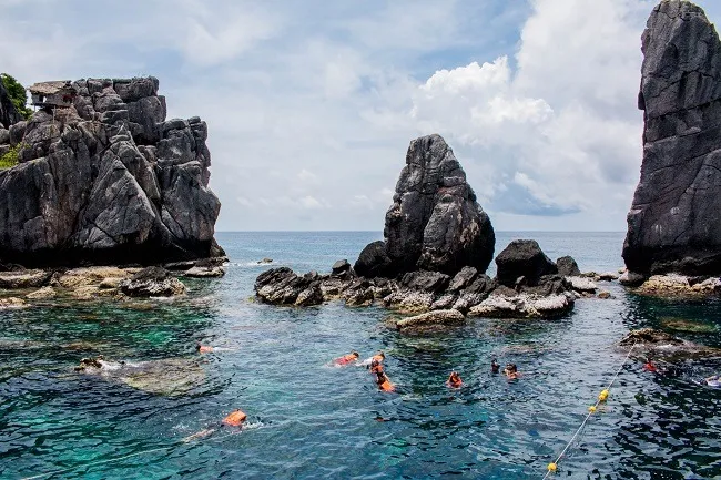 คนกำลังดำน้ำที่หมู่เกาะชุมพร