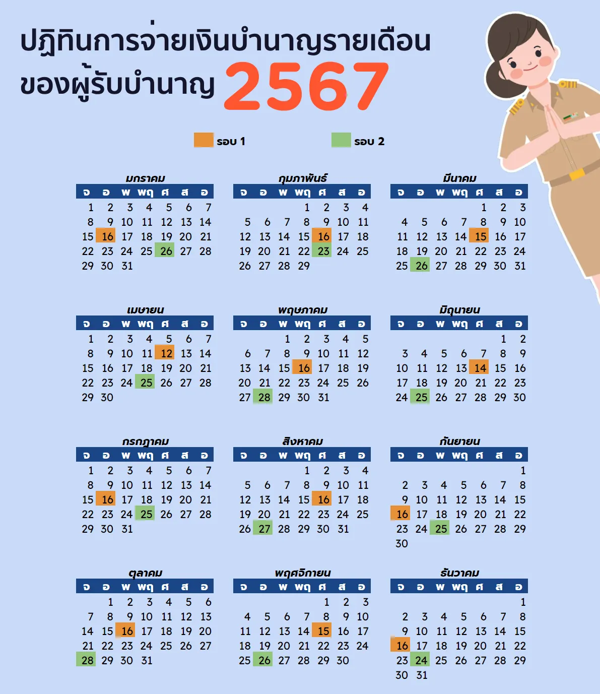 ปฏิทินการจ่ายเงินเดือนข้าราชการและค่าจ้างลูกจ้างประจำ