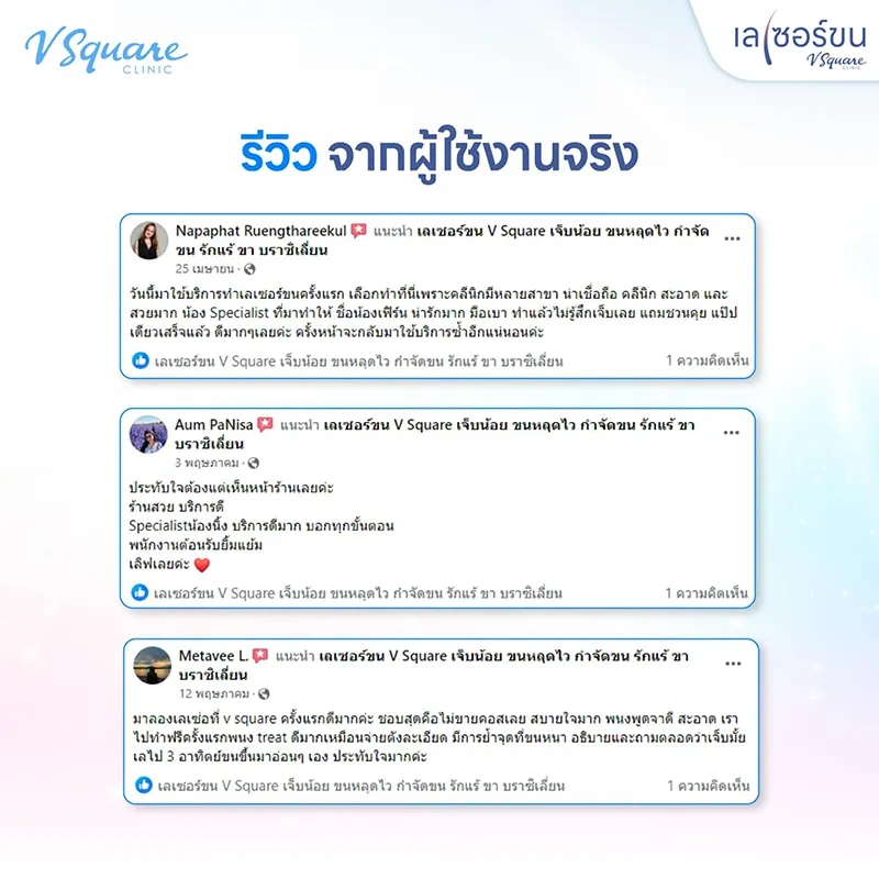 รีวิวเลเซอร์ขน V Square Clinic