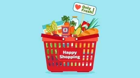อาหารสดในตะกร้าช้อปปิ้ง