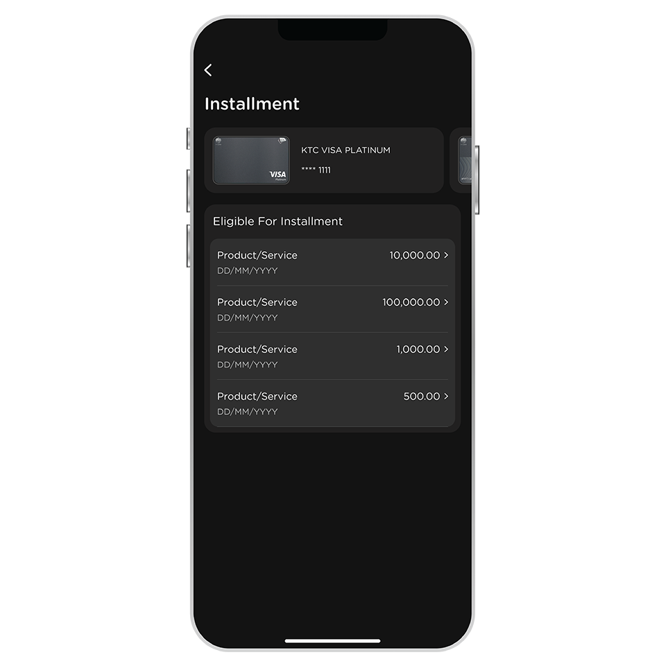 Select transaction  <br>for installment