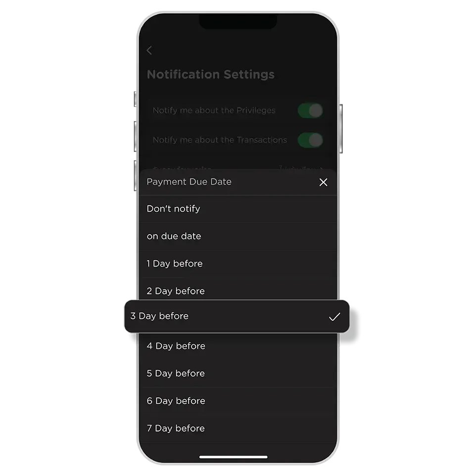 Select the option for due date notification