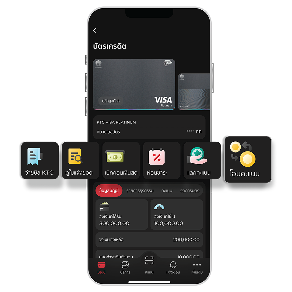 เลือกบัตร และ เลือกเมนู <br>“โอนคะแนน”